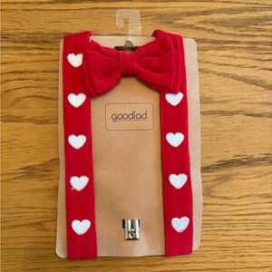 Good Lad Red and White Heart Kids Suspenders and Bow Tie Set